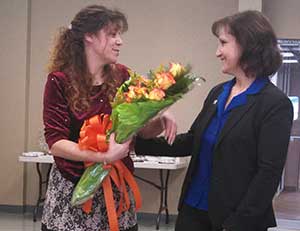 Florio is presented flowers