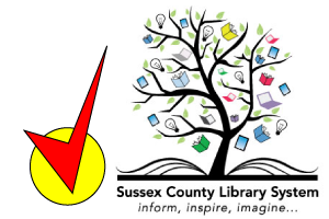 Image of Sussex County Library System logo with a checkmark in the lower left corner