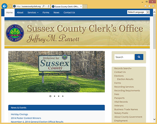 screenshot from new County Clerk website