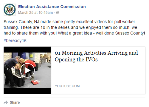 EAC Facebook post praising Sussex County's training videos