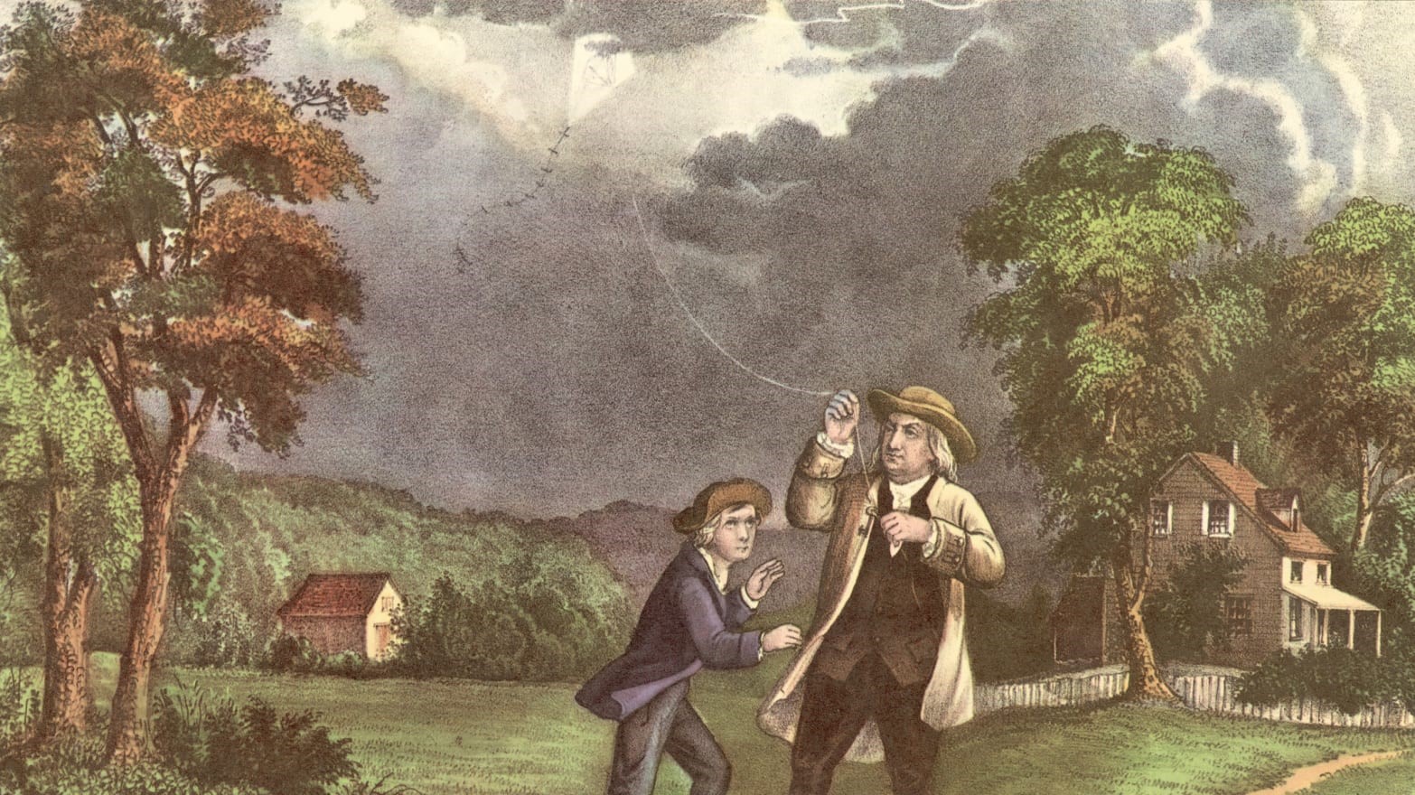 Benjamin Franklin Flying a Kite