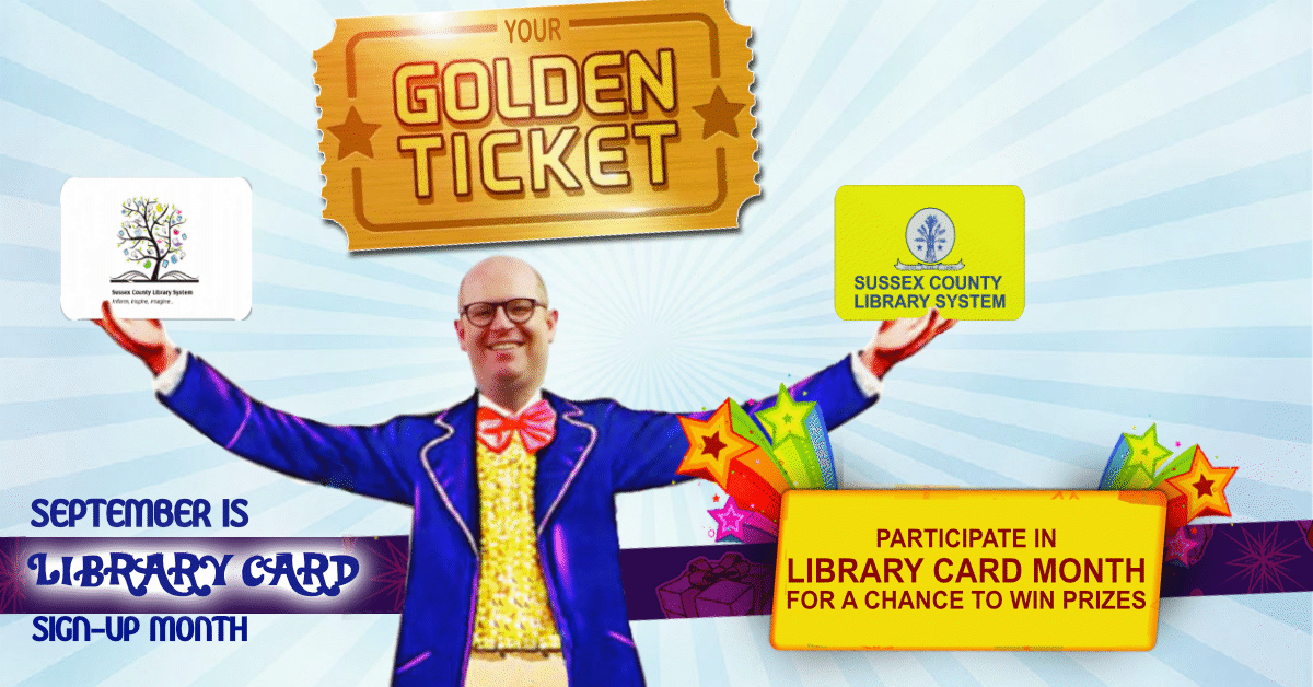 Library Director Will Porter holds up SCLS Library Cards, your “golden ticket” to knowledge and prizes