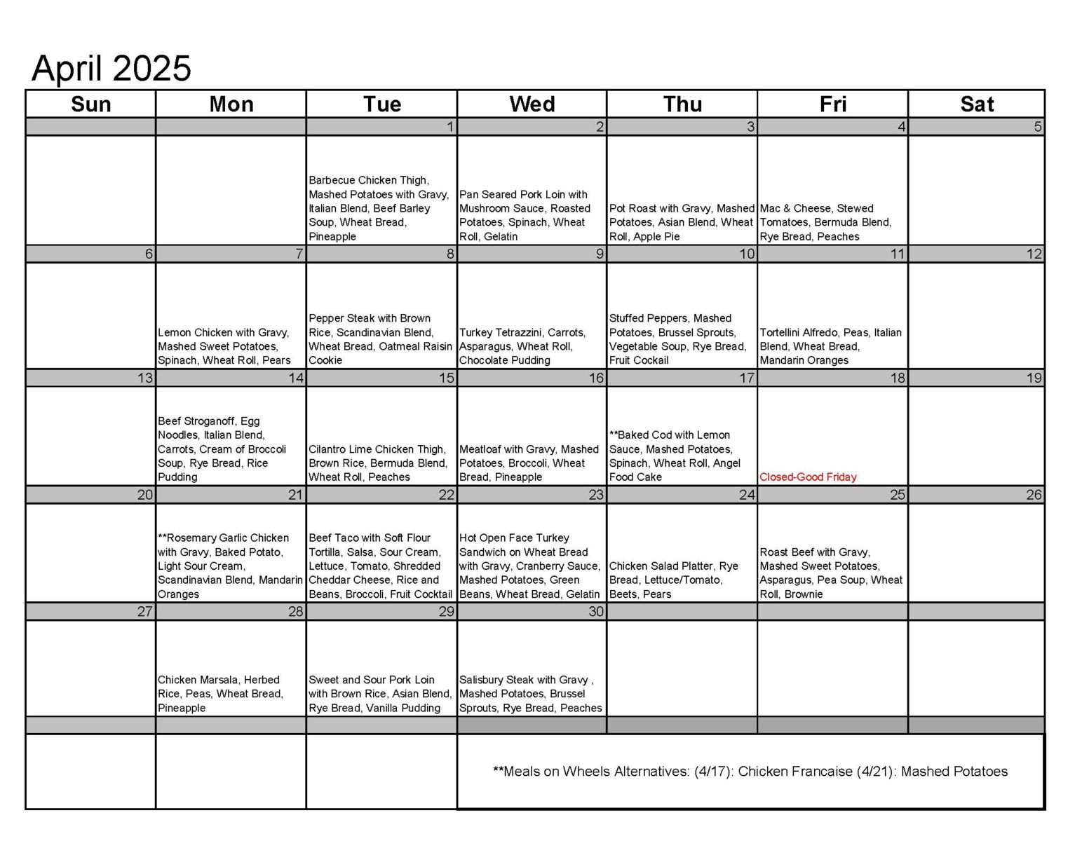 Congregate nutrition menu (pdf version below image)