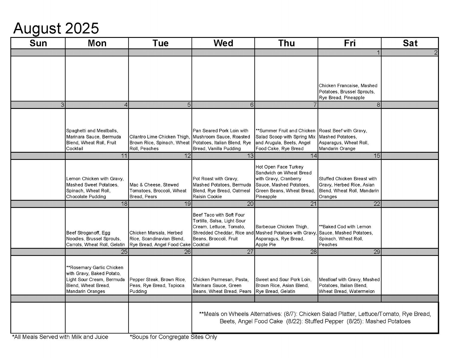 Congregate nutrition menu (pdf version below image)